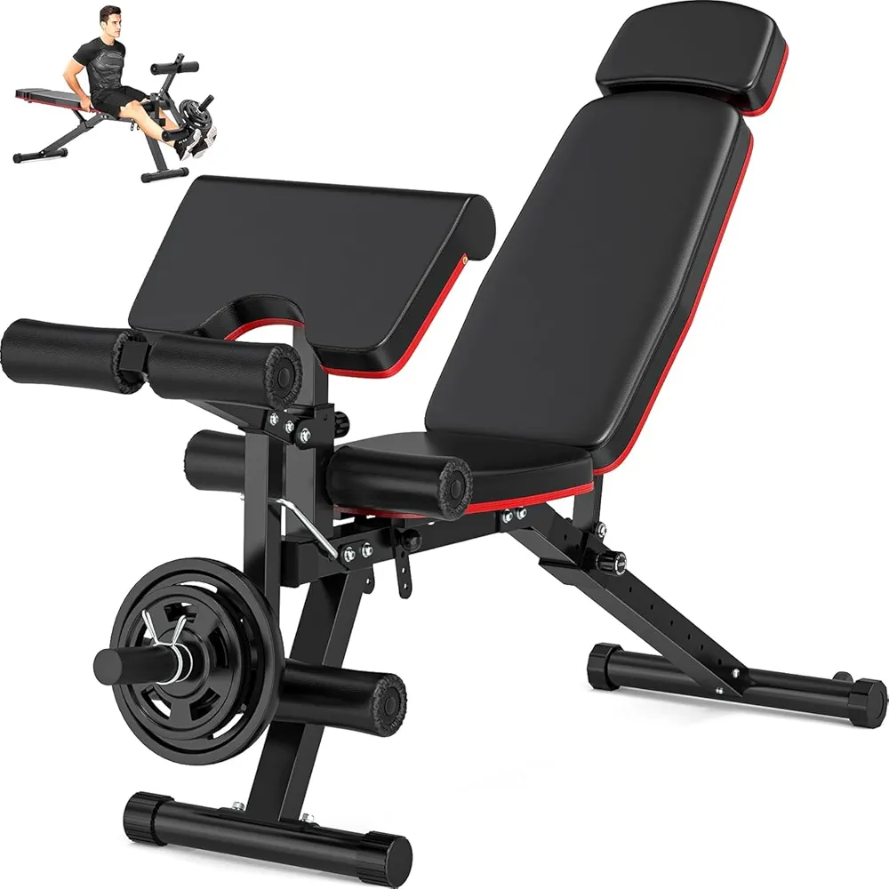 Fostoy 800LBS Workout Bench, Adjustable Weight Bench for Home Gym with Leg Extension and Preacher Curl Pad, Extended Headrest, Incline Decline Sit Up Benches for Full Body Exercise