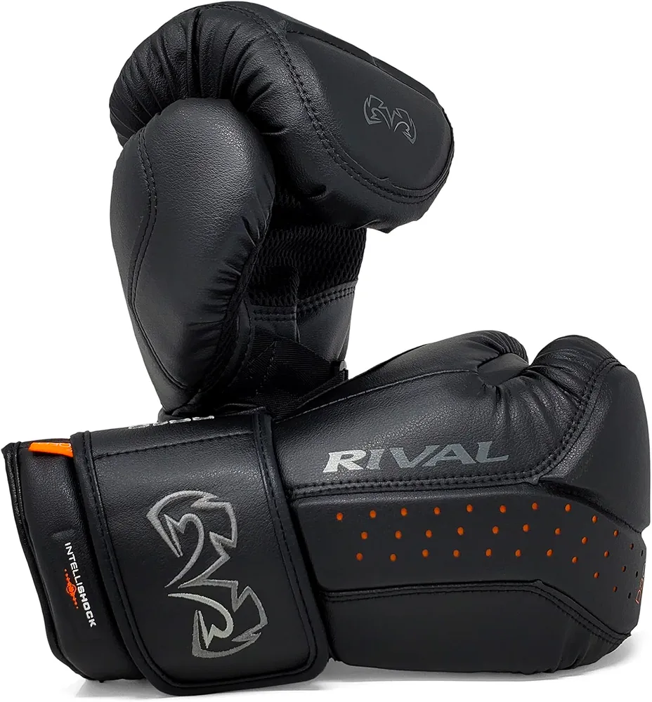 RIVAL Boxing RB10 Intelli-Shock Bag Gloves, Hook and Loop Closure - Ergonomic Fit, 1.25” of Closed Cell Foam for Intense Bag Use