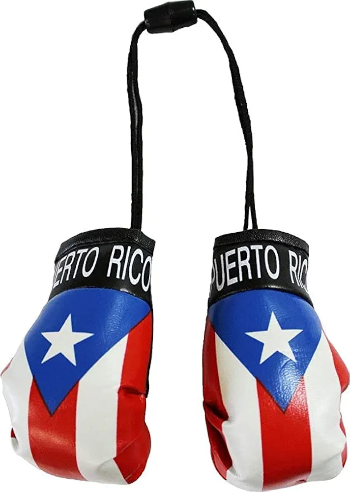 Artisan Owl Puerto Rico Mini Boxing Gloves - Vinyl Gloves with Black Strap, Ideal Souvenir or Display Piece