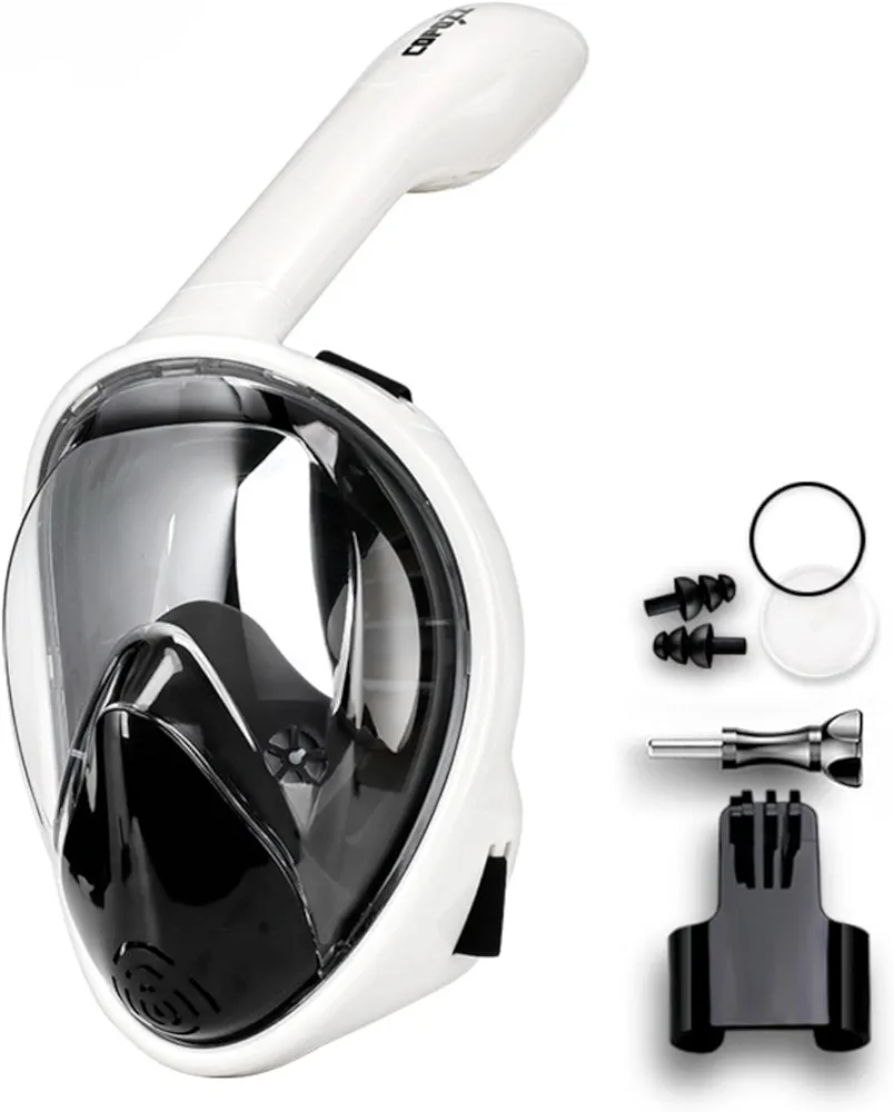 Anti-Fog Breathing Tubes Full Face Snorkel Mask Snorkeling Gear for Adults Panoramic View Scuba Mask Diving Mask Detachable Camera Mount Adjustable Straps Anti-Fog Anti-Leak Dry Top Set