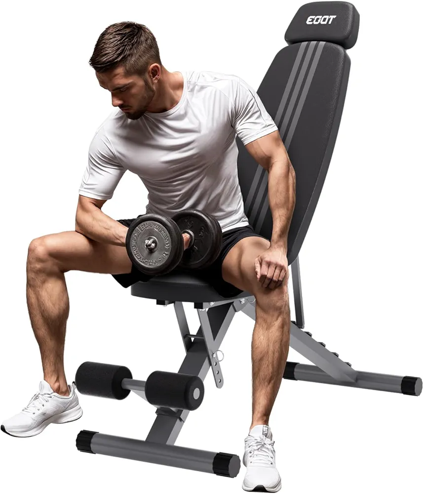 Adjustable Weight Bench for Home Gym with Extended Head, Foldable Workout Bench Up to 880 LBS with Free Installation Design, Decline Incline Strength Training Bench for Full Body Exercise