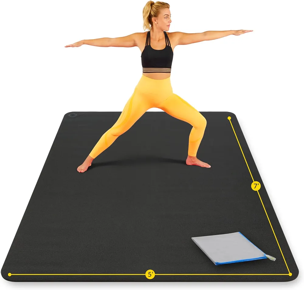 Large Yoga Mat 7'x5'x8mm Extra Thick, Durable, Eco-Friendly, Non-Slip & Odorless Barefoot Exercise and Premium Fitness Home Gym Flooring Mat by ActiveGear