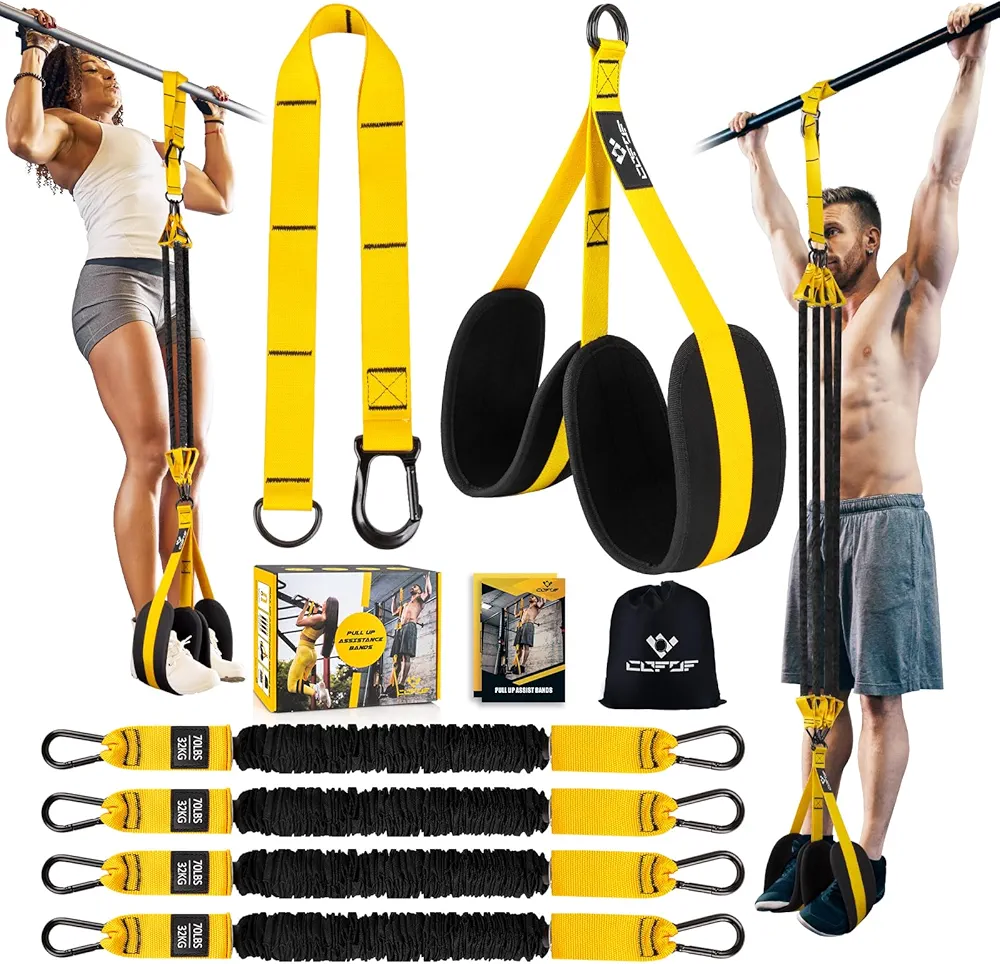 Pull Up Assistance Bands, Heavy-Duty Pull Up Resistance Bands of Adjustable Resistance & Height with Dual Stable Foot Support Pedals, Support to Assist Beginners in Pull Up Workout