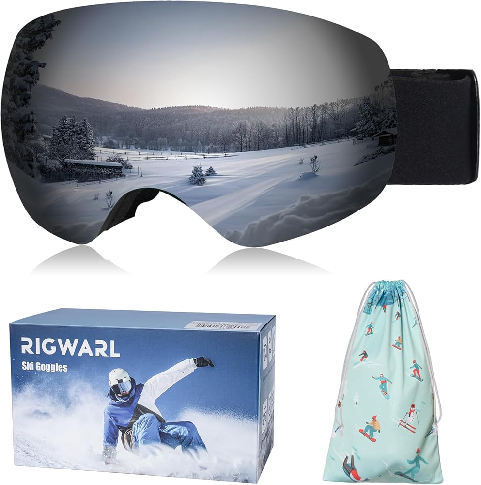RIGWARL Ski Goggles OTG Anti Fog Snowboard Goggles, 100% UV Protection Snow Goggles for Men Women Adult Youth