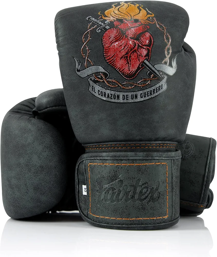 Fairtex Heart of a Warrior Boxing Gloves | Fairtex Muay Thai Gloves Made with Syntek Leather | Velcro Wrist Strap | Multi-Layer Foam | Tom Atencio Collaboration | MMA, Kickboxing