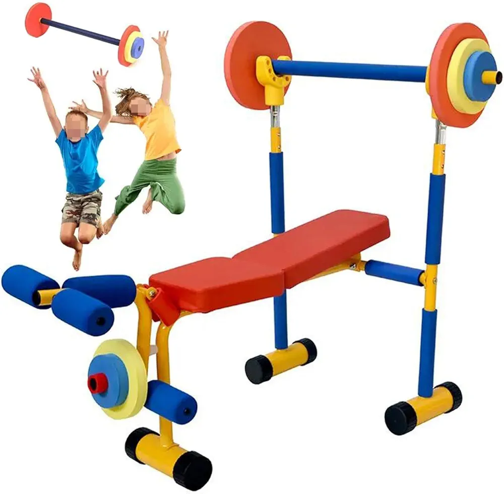Kids Exercise Equipment Fitness, Gym Workout Fitness for Kids Gym Home, Weight Bench Set Adjustable Barbell Toy Set, for Boys Girls Ages 5-12 Year Old