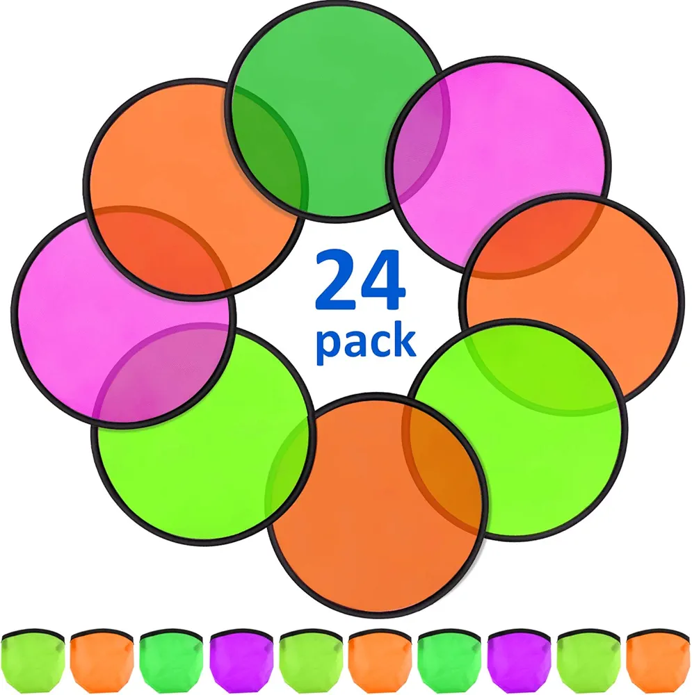 Norme 24 Pcs Foldable Flying Disc Fans Set Folding Pocket Toy Beach Summer Flying Disc for Fun Birthday Party Outdoor Activity Game