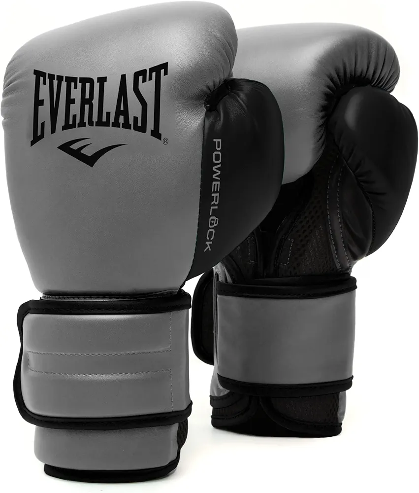 Everlast Powerlock 2 Boxing Gloves | Pro Flight Gloves | Secure Fit Hook and Loop with Triple-Layer Foam & Wrist Support for Injury Prevention | Heavy Bag & Speedbag Training (16oz | Charcoal)