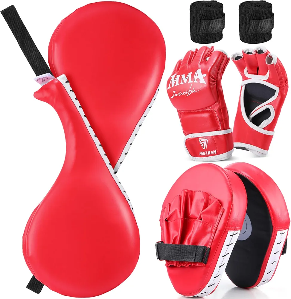 8 Pcs 4-in-1 Boxing Gloves and Punching Mitts Set Youth Boxing Training Set Boxing Mitts Boxing Pads with Hand Wraps Boxing Equipment Punching Gloves for Kids Teens MMA Karate Muay Thai