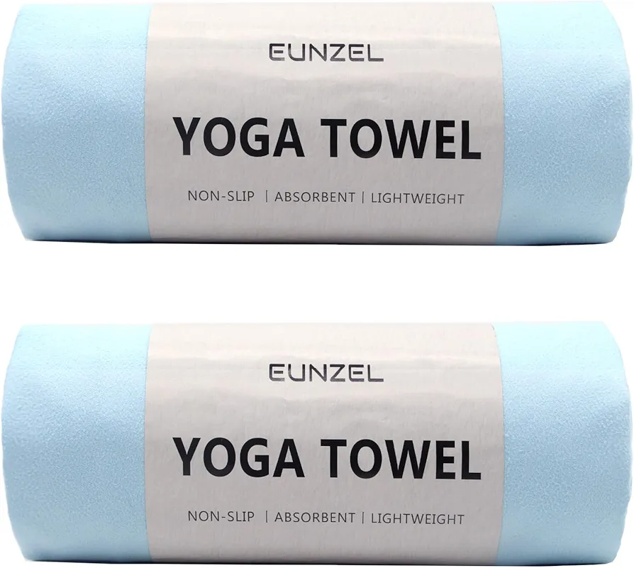 Eunzel 2 Pack Hot Yoga Towel Non Slip Yoga Mat Towel Non-Slip Sweat Absorbent Microfiber Towel for Hot Yoga, Pilates and Workout 72" x 26.5", Blue