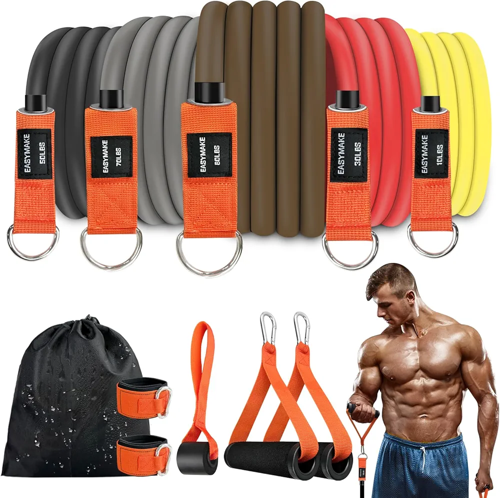 Resistance Bands,Heavy Exercise Bands with Handles, Door Anchor, Legs Ankle Straps, 300/240/360LBS Workout Bands for Men and Women Fitness, Heavy Resistance Training, Home Workout Set