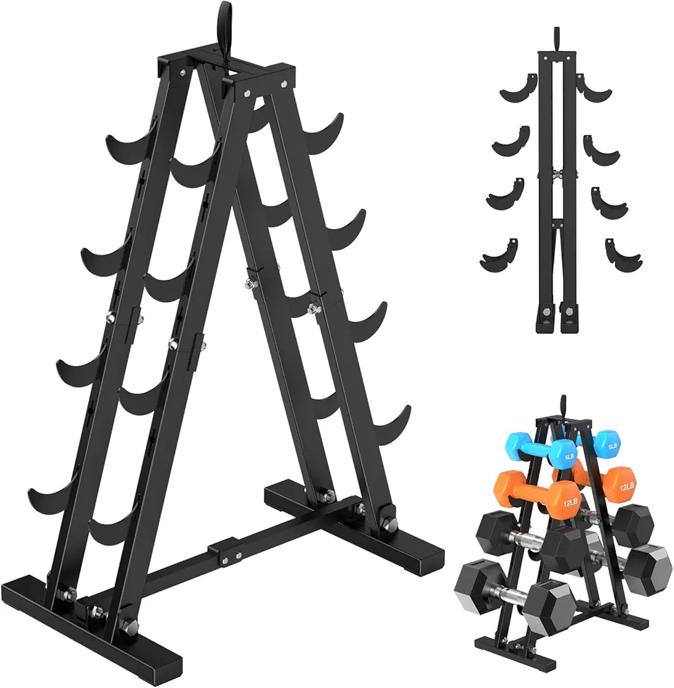 Dumbbell Rack,A-Frame Metal Dumbbell Holder with pull-string, Multilevel Weight Storage Organizer for Dumbbells from 5-45LBS, 400 LBS Weight Capacity, Tree Shape Compact Weight Rack/Holder