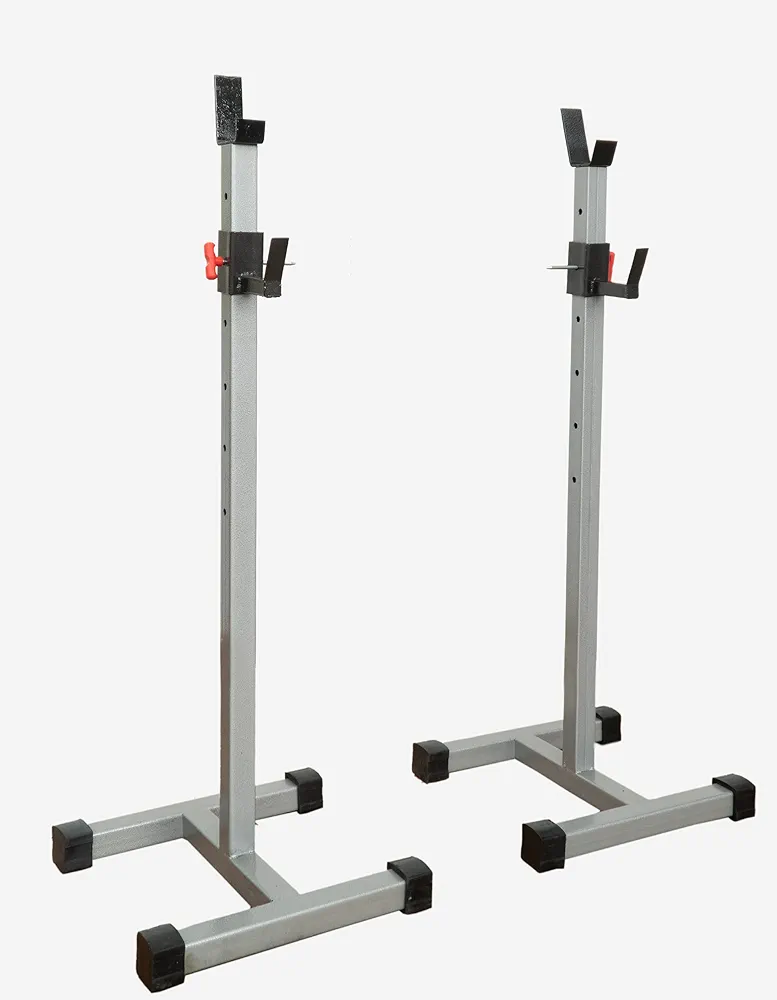 FITNESS YOUTH® Adjustable Height 64" Standard 48" Squat Rack Multi-Function Sturdy Steel Barbell Rack Dip Stand Barbell Stand Weight Lifting Rack Home Gym max lode 300 Kg Silver & Black Color