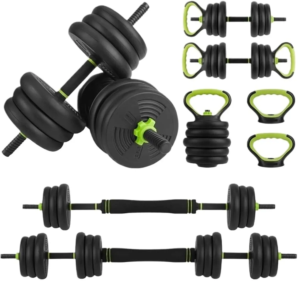 Fitness Equipment Dumbbell Fitness Home Detachable Barbell Rubber-coated Adjustable Weight Beginner Set For Men And Women Fitness Dumbbells(Green,30KG)