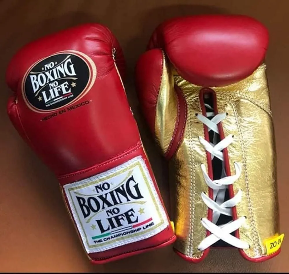 No Boxing No Life Boxing Gloves Custom Made with Cowhide Skin RED and Gold