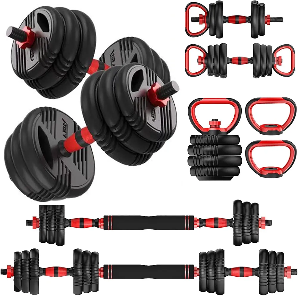 Adjustable Dumbbell Set, 22LB/44LB/66/88LB Weights, 4-in-1 Dumbbell Set with Connector for Home Gym, Used as Dumbbell, Kettlebell, Barbell, Push-up Stand, Fitness Equipment for Men/Women