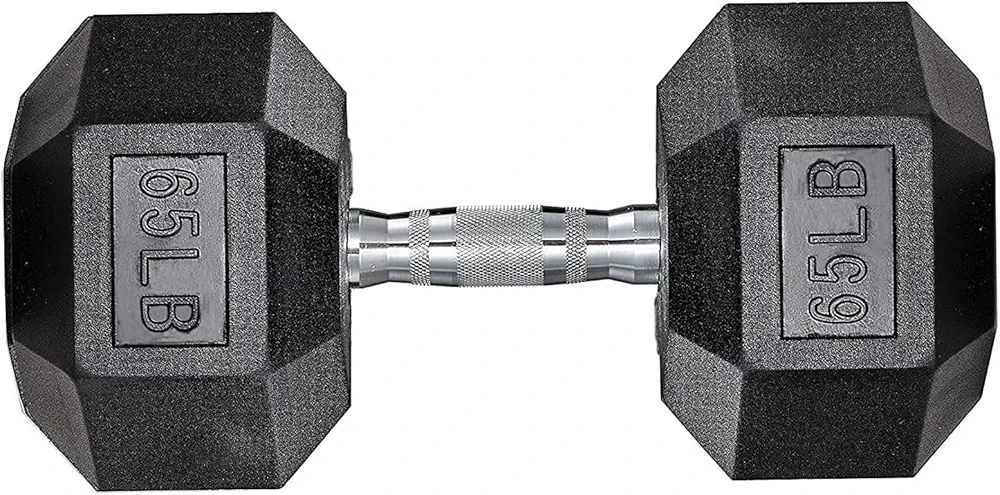 LIFERUN Dumbbells Rubber Coated Cast Iron Hex Black Dumbbell Free Weights Dumbbell, 30-85lb Dumbbell Single