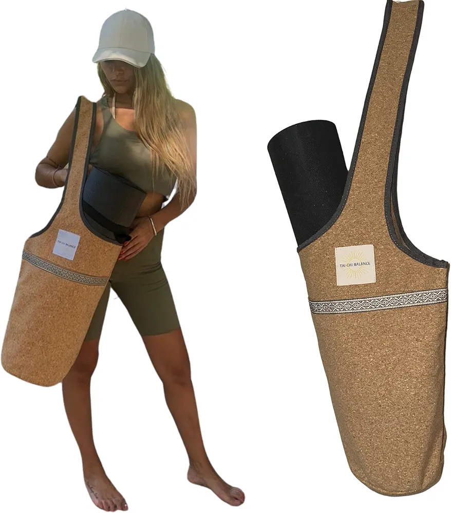 Cork Yoga bag; yoga bags and carriers for women; yoga accessories for women; gym bag for women with yoga mat holder; yoga strap for mat; bag for yoga mat; yoga matts for women; yoga mat women