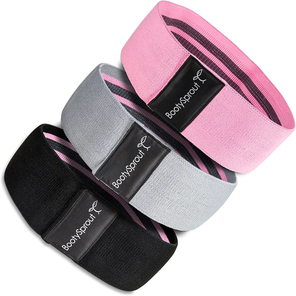 BootySprout Booty Bands 3-Pack for Legs, Glutes, and Lower Body – at Home Gym Equipment for Workouts, Yoga, Stretch Exercises, or Rehab Routines – Pink, Gray, & Black