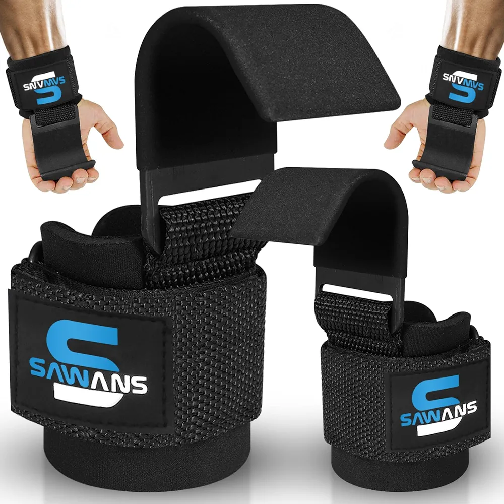 Weight Lifting Hooks Heavy Duty Weight Lifting Straps Hand Grip Support Pull ups Deadlift Straps Padded Workout Gym Gloves Powerlifting Fitness Strength Training for Men and Women (Black)