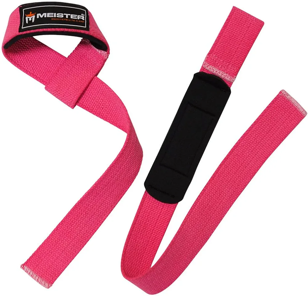 Meister Neoprene-Padded No-Slip Weight Lifting Straps for Grip (Pair) - Pink