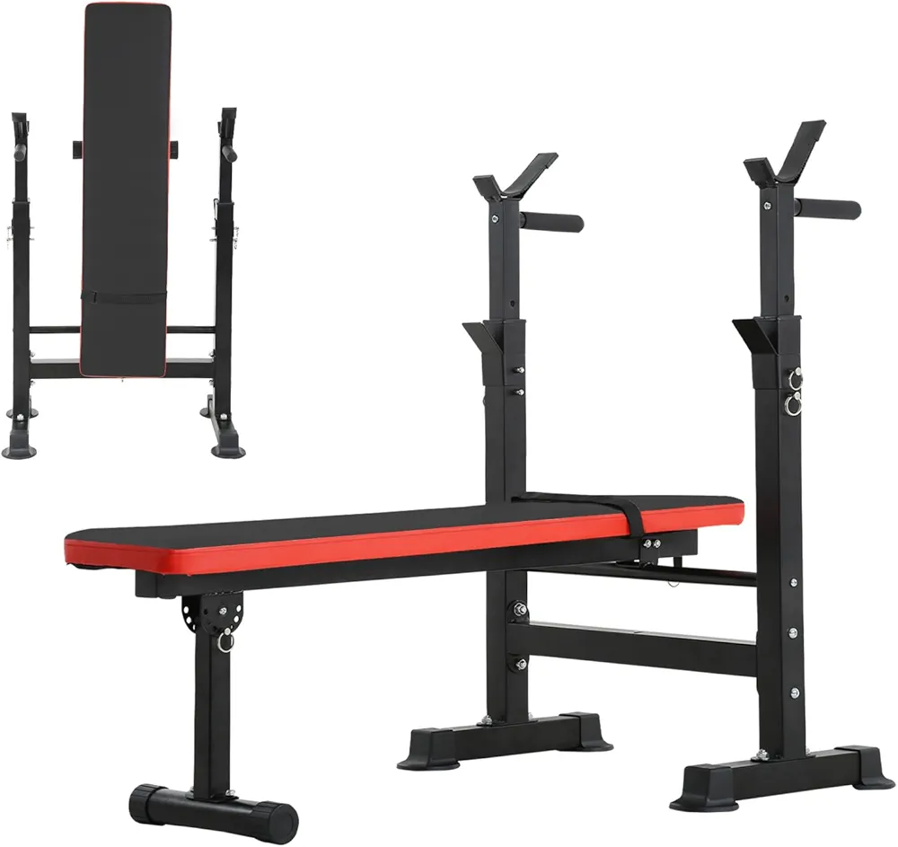 Weight Bench Adjustable Weight Bench Press Set with Squat Rack 660lbs Foldable Flat Incline Olympic Weight Bench Home Gym Exercise Training Machine for Men
