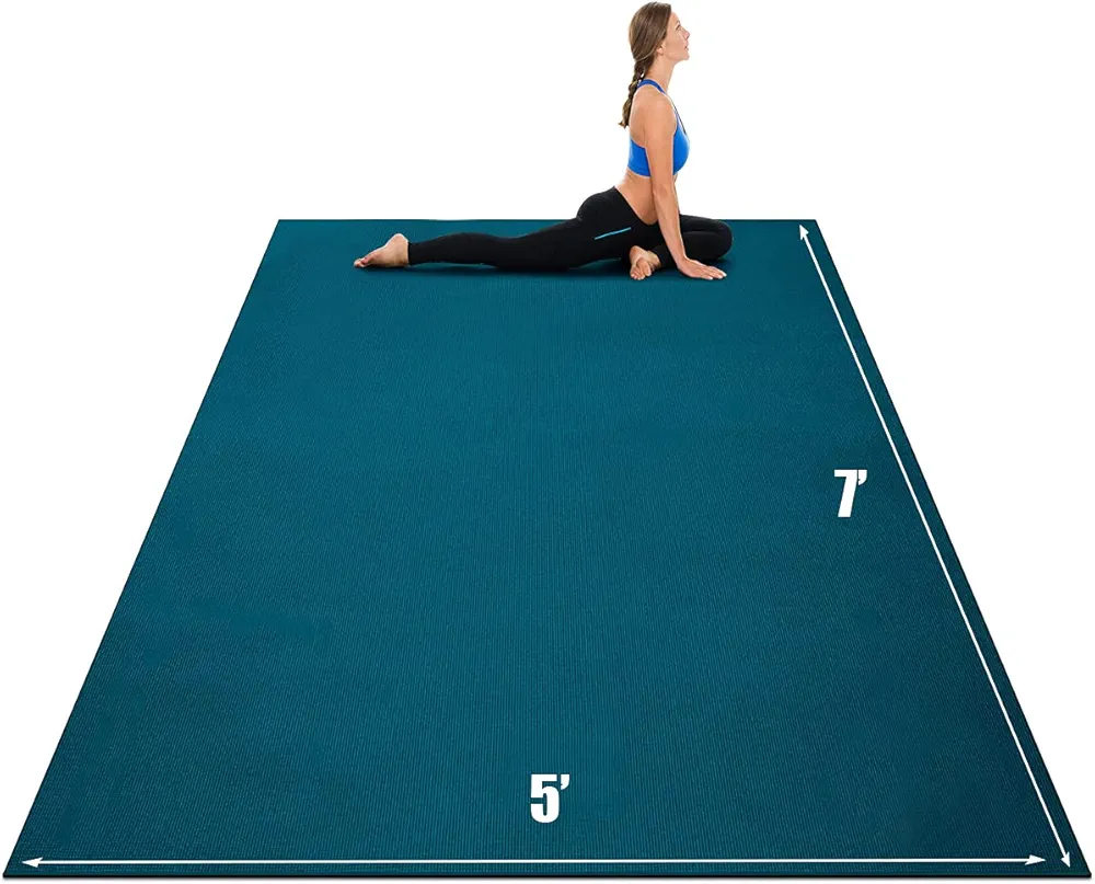 Goplus Large Yoga Mat, 7' x 5' x 8mm / 6' x 4' x 8mm Workout Mat with Straps, Eco Friendly Extra Thick Non Slip Fitness Exercise Mat for Home Gym Floor Cardio, Plyo, MMA, Jump Rope, Stretch