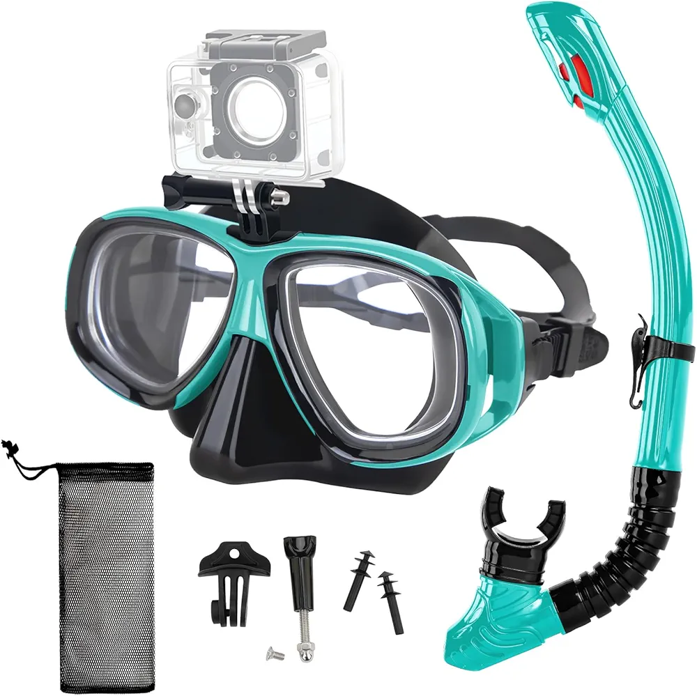 Nearsighted Snorkeling Gear for Adults Youth, Professional Full Dry Top Silicone Snorkel Set, Anti-Fog Scuba Diving Mask with Adjustable Strap