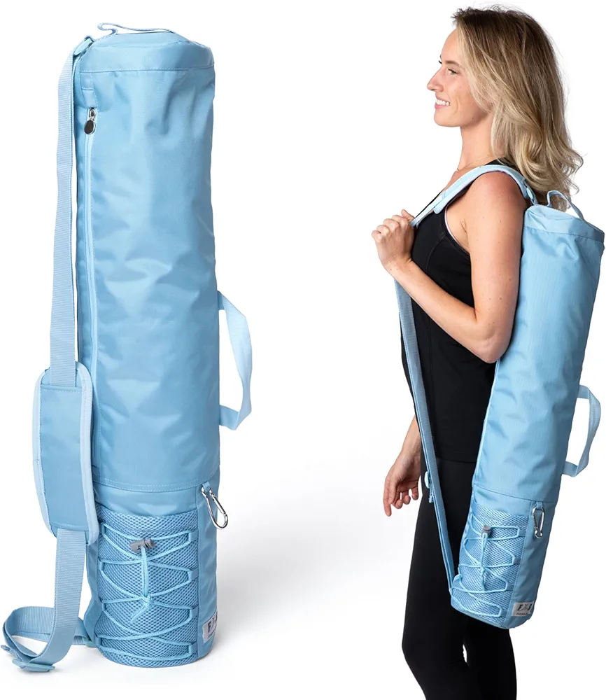 Large yoga mat bag - waterproof and durable yoga mat carrier - yoga mat storage with ample space - stylish and sky blue yoga mat carrying bag - yoga bag for women - padded strap yoga mat carrier bag