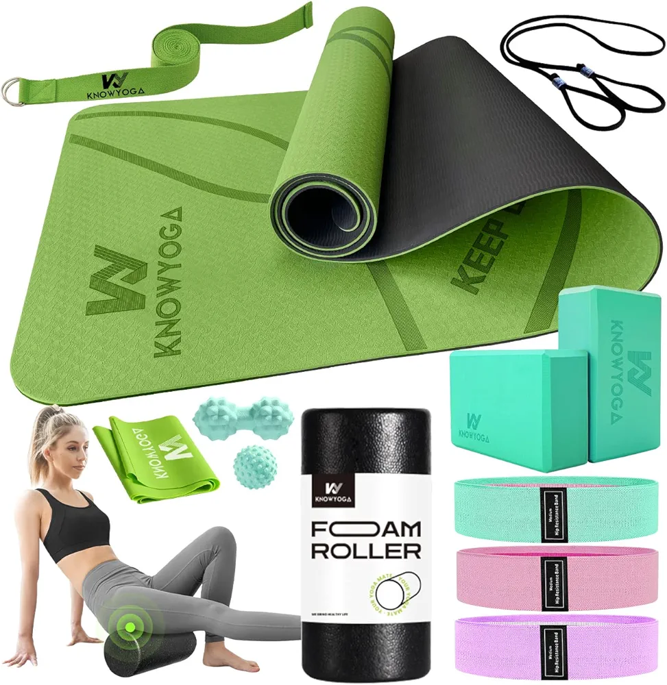 Yoga Starter Kit 12 in 1 - Yoga Set Include Yoga Mat, Foam Roller, 4 Resistance Bands, Yoga Blocks 2 Pack with Strap, 2 Peanut Massage Balls, Yoga kit and Sets for Beginners