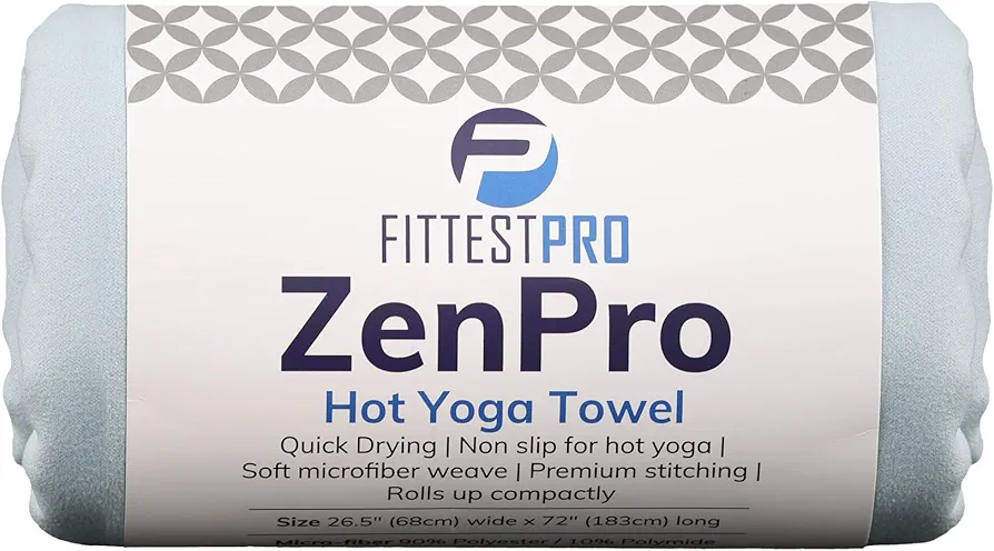 Fittest Pro Non-Slip Hot Yoga Towel with Super-Absorbent Soft Suede Microfiber in Many Colors, for Bikram Pilates and Yoga Mats. (72.00 x 26.50) Frosted Blue