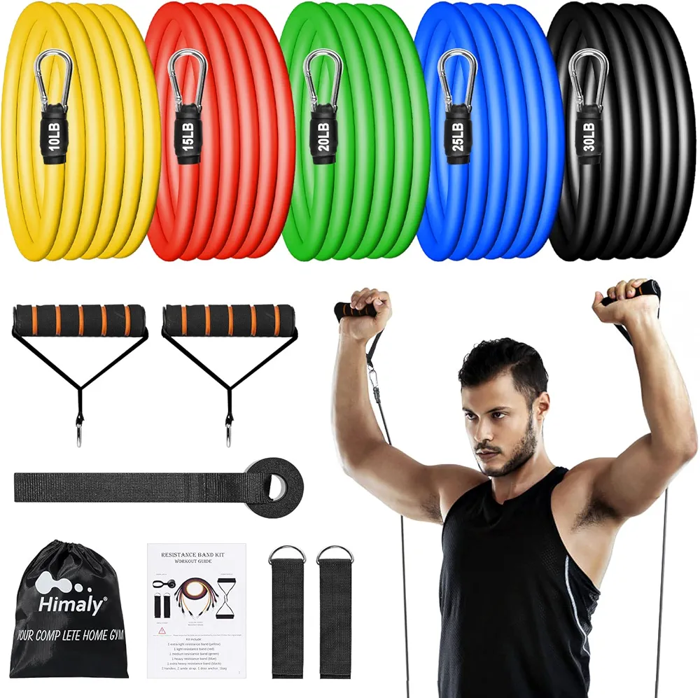 Resistance Bands Set (12pcs), Workout Bands with Handles, Door Anchor, Ankle Straps and Carry Bag, Exercise Bands for Shape Body and Home Workouts