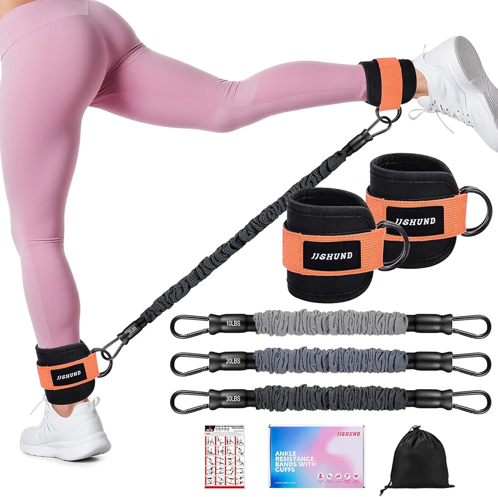 Ankle Resistance Bands with Cuffs, 3 Level Ankle Bands for Working Out, Resistance Bands for Legs and Butt, Glutes Workout Equipment for Kickbacks Hip Fitness Training, Exercise Bands for Women
