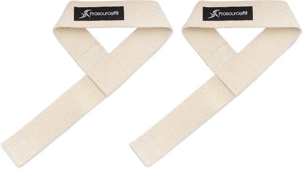 ProsourceFit Pair of Weight Lifting Straps for Men and Women, Adjustable Cotton Straps for Improved Grip, Beige