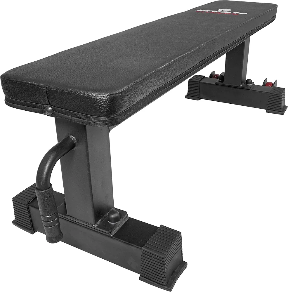 Titan Fitness Flat Weight Bench, Rated 1,000 LB, Wheels Handle, International Competition Standards