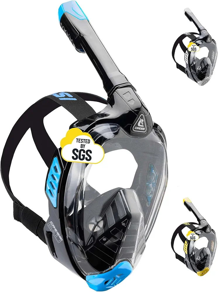 Cressi Adult Snorkeling Full Face Mask - Wide Clear View, Anti-Fog System - Easy Breathing: Safety First - Bali: Designed in Italy