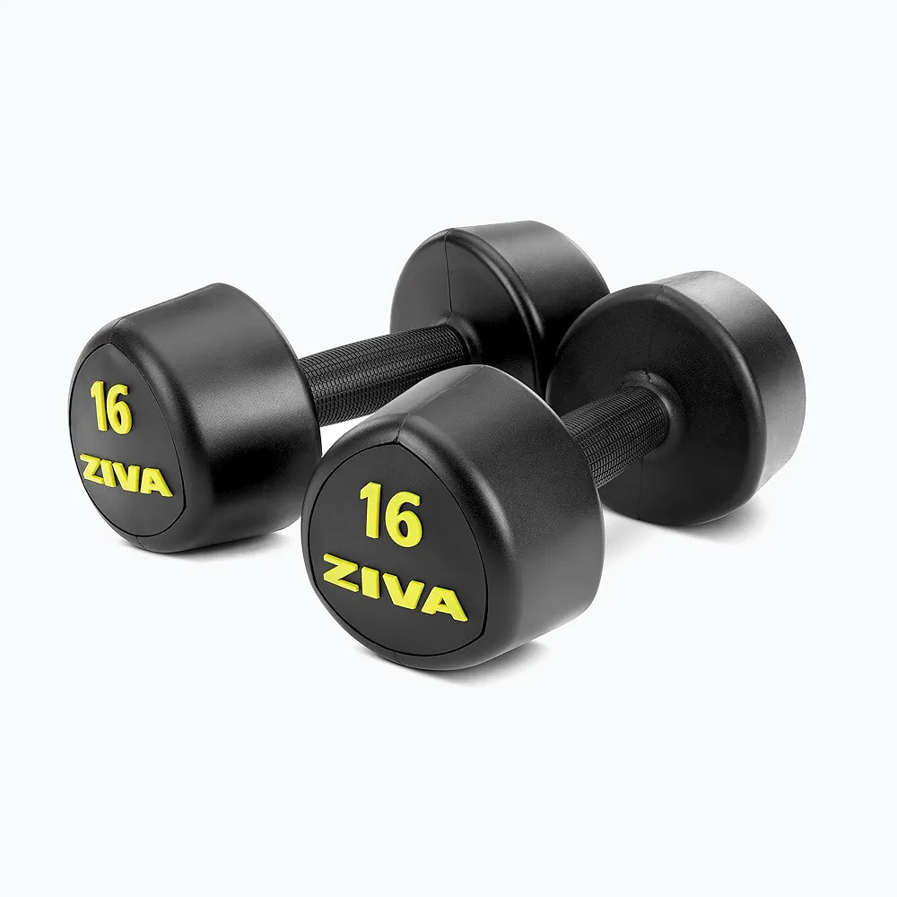 ZIVA RPU Tribell Dumbbell Pairs - Hard Wearing Rubber Urethane Encasing, Textured Ergonomic Grip, Steel Core | Hand Weights for Exercise and Strength Training - Multiple Weight, Colors