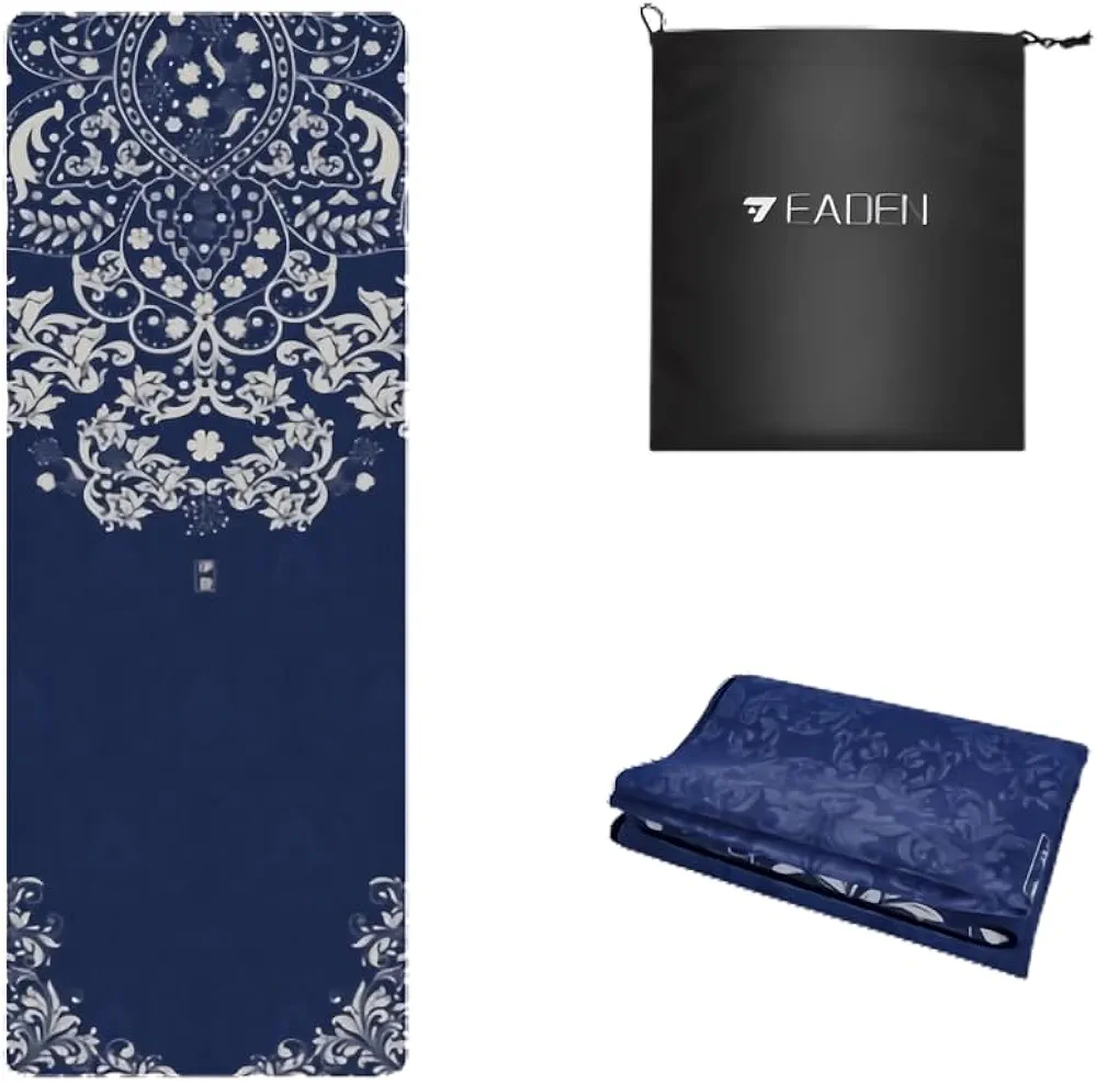 IEADEN Travel Yoga Mat - Foldable & Lightweight, Eco-Friendly Yoga Mat with Carrying Bag | Non-Slip & Absorbent Suede Mat, Ideal for Yoga, Pilates, Hot Yoga, Workout - 72"L x 26"W x 1.5mm Thick