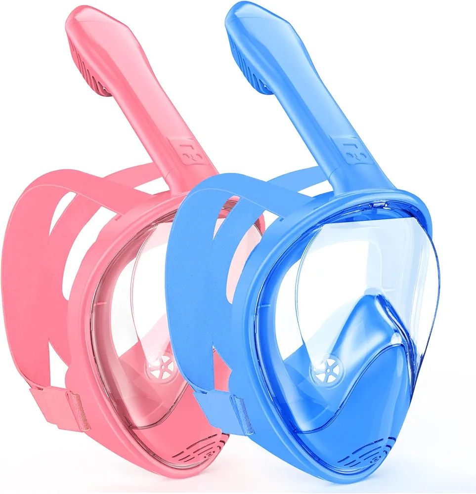 Kids Snorkel Mask Full Face, Snorkeling Gear for Kids 2-14 with Camera Mount, 180 Degree Panoramic View Snorkeling Set Anti-Fog Anti-Leak