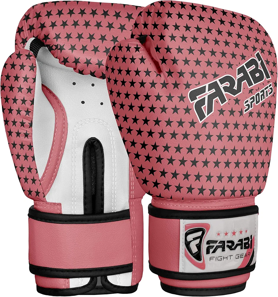Farabi Sports Kids Boxing Gloves 4-oz Kickboxing Muaythai Punching Bag Training Gloves Age 4-8 Year (Black, 4-oz (Age 4-8) (Pink, 4-oz)