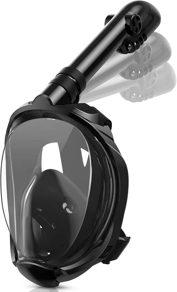 Full Face Snorkel Mask with Dry Top Breathing System, Foldable Panoramic View Snorkeling Mask with Detachable Camera Mount & Travel Bag for Snorkeling Swimming, Anti-Fog Anti-Leak