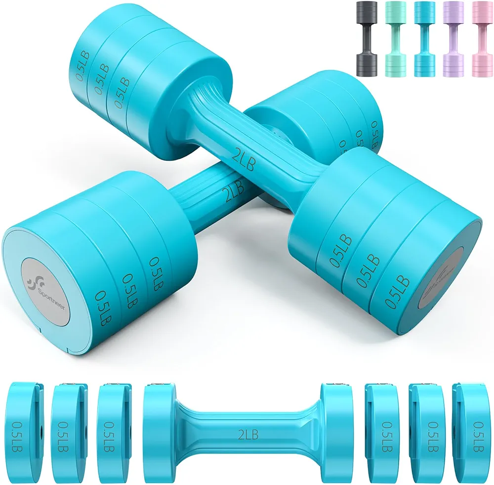 Adjustable Dumbbells Hand Weights Set: Sportneer 5 lb Dumbbells Set of 2 Each 2lb 3lb 4lb 5lb Free Weights Fast Adjust Weight 4 In 1 Weights Dumbbells Set for Women Men Home Gym Exercise Training