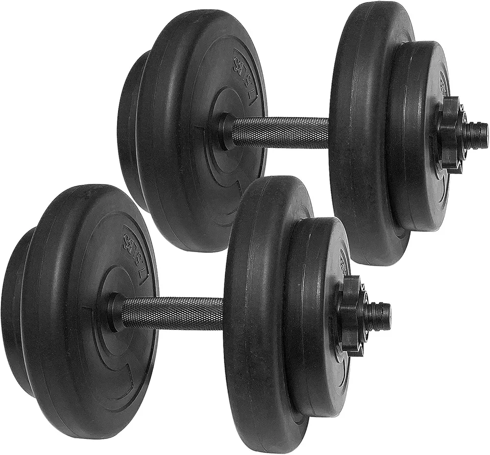 40 Pound All Purpose Vinyl Weight Dumbbell Set with 2.5 Pound and 7.5 Pound Weights and Collar Locks, 14 Piece Set, Black