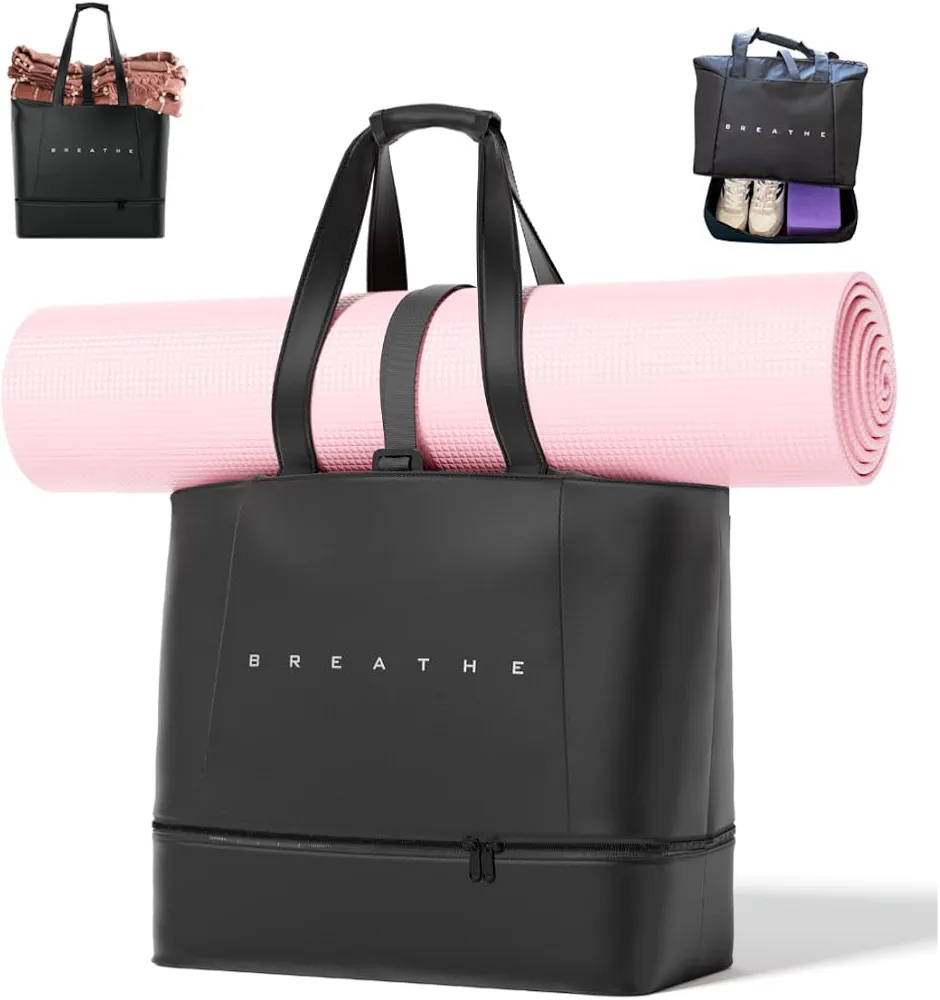 Large Yoga Mat Bag for Women - Waterproof Yoga Mat Bag Carrier - Black Gym Bag w/Yoga Mat Holder Strap - Hot Yoga Bag for Mat and Block - Easy Organization Yoga Travel Bag w/Isolated Shoes Compartment