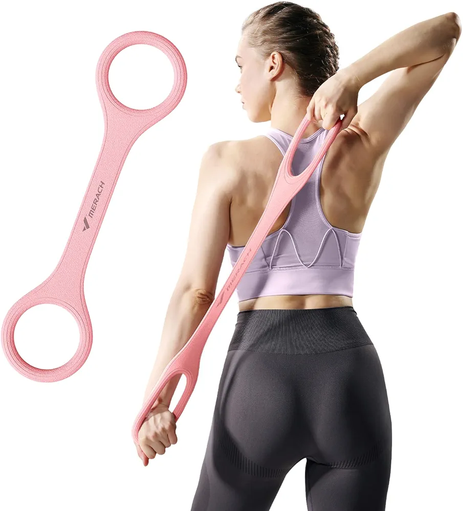 MERACH Figure 8 Resistance Band, Stretch Band for Exercise, Wider Thicker Non-Slip Comfortable Resistance Band for Arm Back Shoulder Chest Leg Training (Pink)
