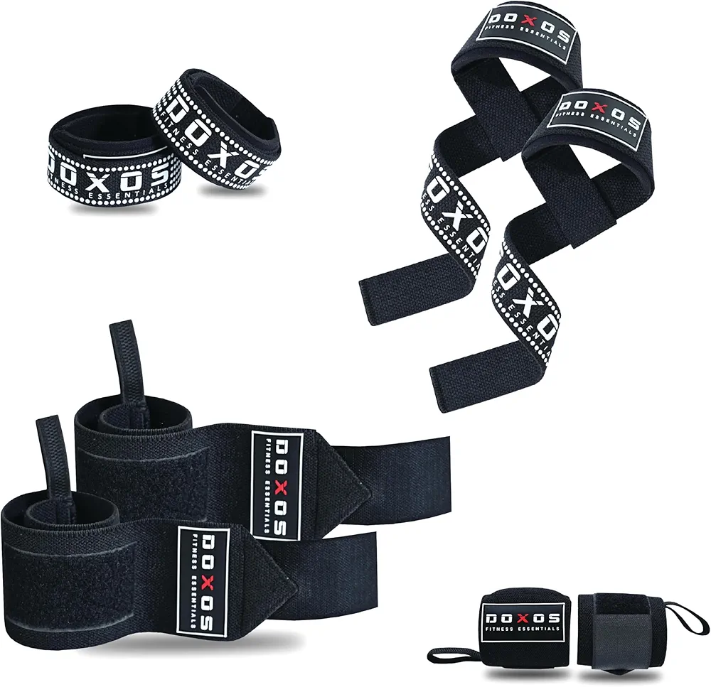Heavy Duty Wrist Wraps & Lifting Straps Gym Bundle | Ultimate 18" Wrist Straps for Weightlifting & 23" Lifting Straps for Gym | Best In Class Deadlift Straps And Gym Accessories for Men & Women