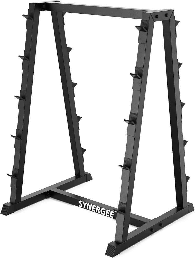 Synergee Fixed Barbell Storage Rack for Straight & Curl Bars. Organizes Fixed Barbells and Curls Bars. Great Barbell Stand for Home and Commercial Gyms.
