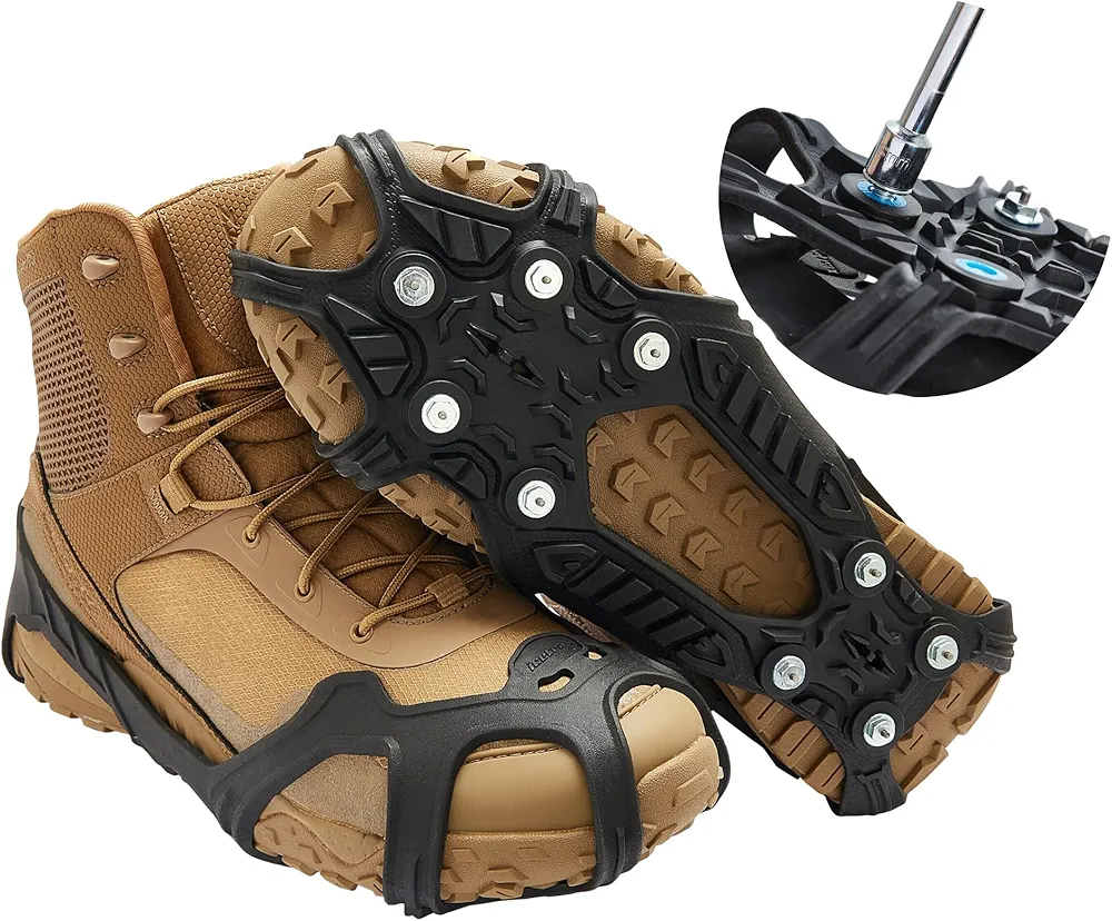 ICETRAX V5 Ice Cleats, Easy to Replace Spikes, Ice Grips for Shoes and Boots, StayON Toe, Reflective Heel