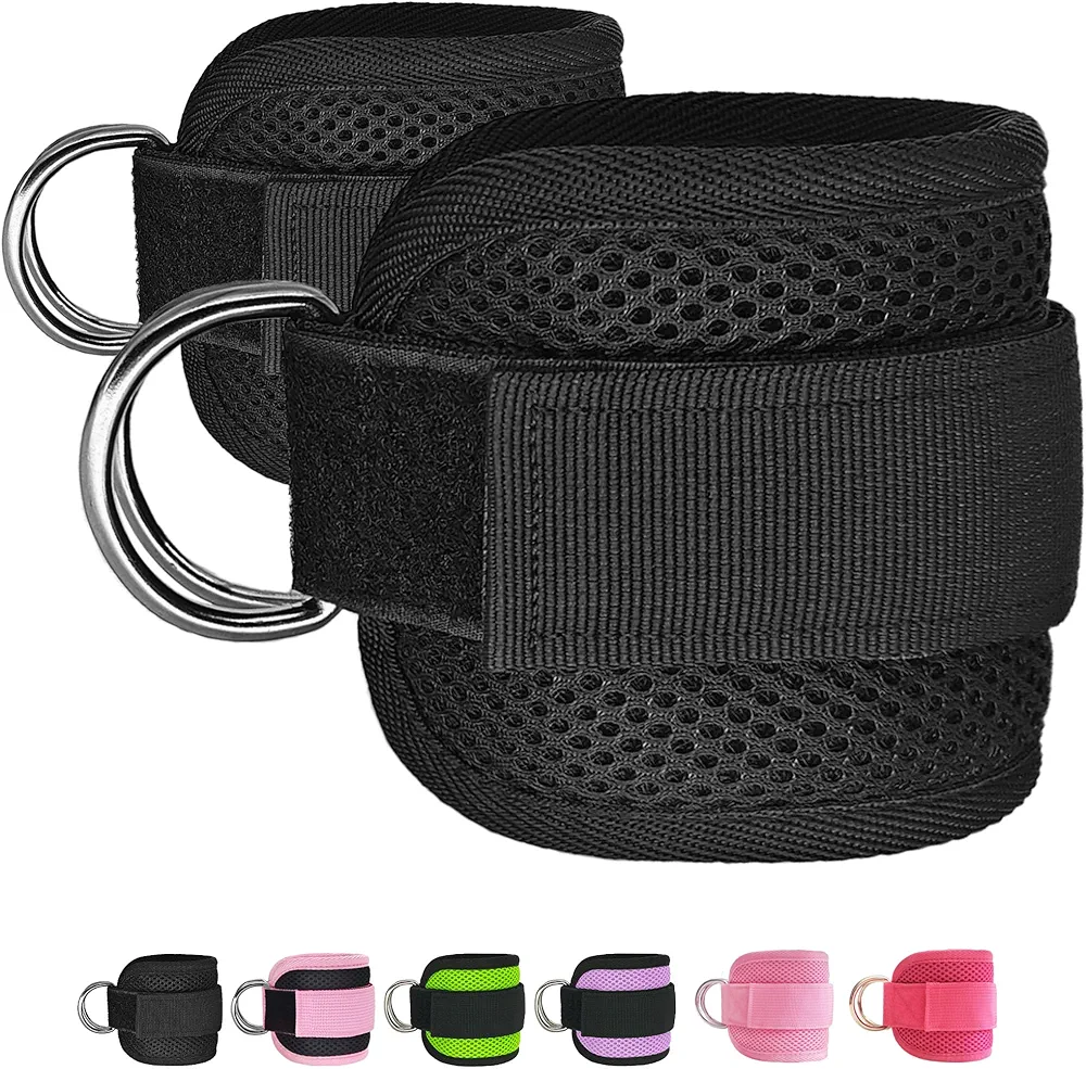Fitness Ankle Straps for Cable Machines, 2 Pack Comfortable Adjustable Padded Ankle Wrist Cuffs, Kickback Glute Workouts for Men Women, D-Ring Leg Straps with Neoprene Padding