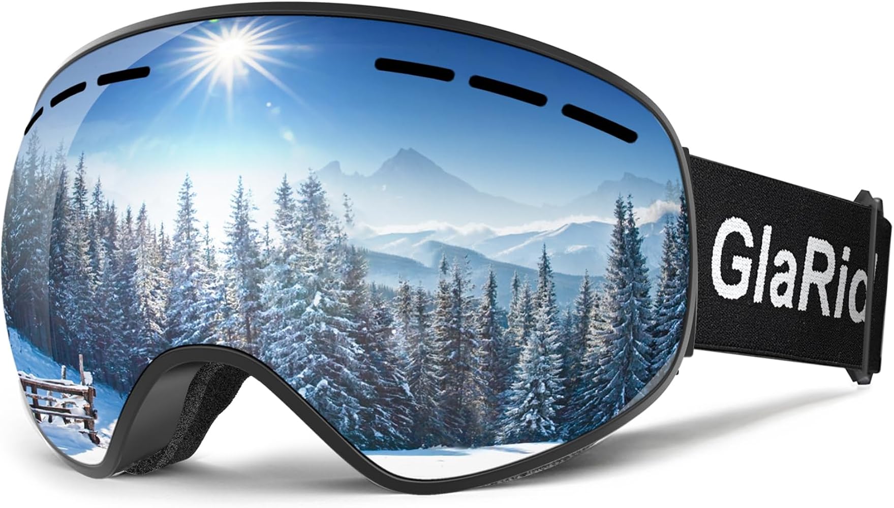 Ski Goggles, OTG Ski Goggles for Men Women Adult Youth, Frameless 100% Anti Fog & UV Protection Snowboarding Goggles